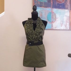 Cato/ Olive Green/ Ruffled/ Halter Top